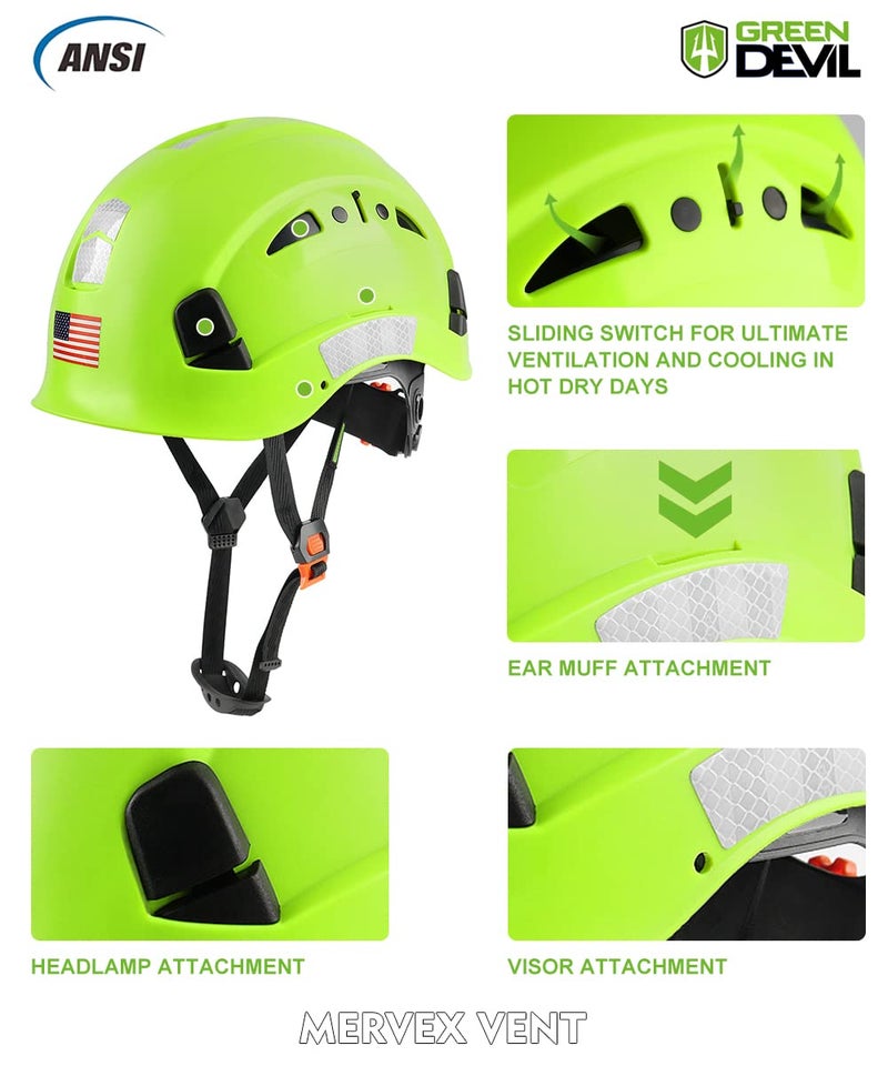 GREEN DEVIL خوذة أمان GREEN DEVIL قبعة صلبة قابلة للتعديل خفيفة الوزن بفتحات تهوية ABS خوذة عمل للرجال والنساء تعليق 6 نقاط معتمدة من ANSI Z89.1 مثالية للصناعة والبناء - Image 3